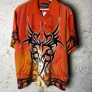 Sapphire Lounge Y2K Tribal Hawaiian Flame Style Medium Button Up